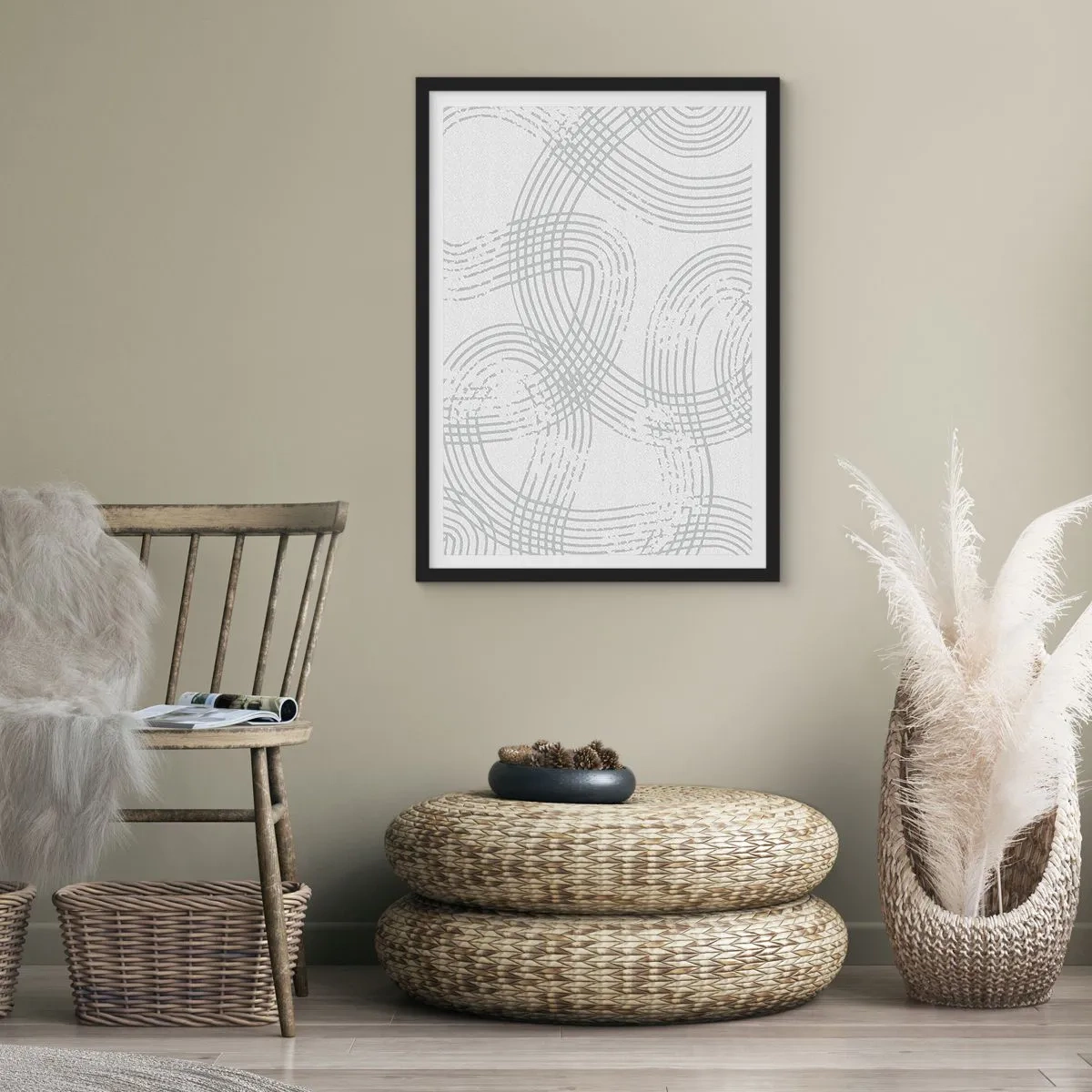 Poster in einem schwarzem Rahmen - Eine minimalistische Komposition aus abstrakten Linien auf hellem Hintergrund. - 50x70cm - Es gibt keinen einfachen Weg - Moderne Wanddekoration für Wohnzimmer und Schlafzimmer ARTTOR