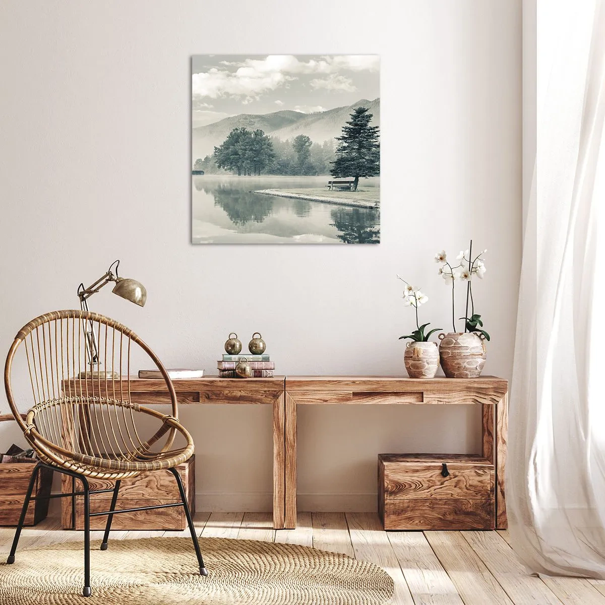 Bild auf Leinwand - Leinwandbild - Der See schläft noch - 70x70 cm