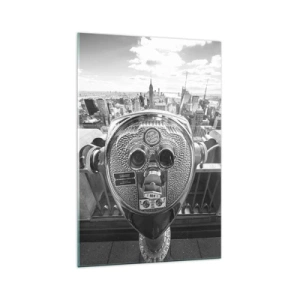 Glasbild - Bild auf glas - Monochromer Blick durch das Teleskop auf das Stadtpanorama - 70x100cm - Stadt über den Städten - Moderne Wanddekoration für Wohnzimmer und Schlafzimmer ARTTOR
