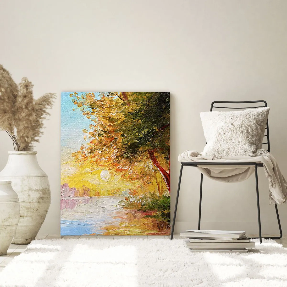 Glasbild - Bild auf glas - See mit Bäumen bei Sonnenuntergang - 50x70cm - Et in Arcadia ego - Moderne Wanddekoration für Wohnzimmer und Schlafzimmer ARTTOR