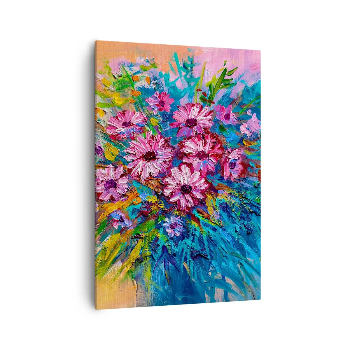 Bild auf Leinwand - Leinwandbild - Bunte Blumen in einem Strauß vor pastellfarbenem Hintergrund - 70x100cm - Lebensenergie - Moderne Wanddekoration für Wohnzimmer und Schlafzimmer ARTTOR