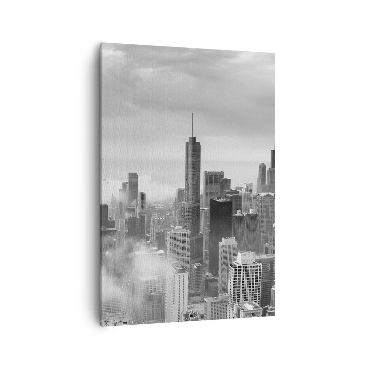 Bild auf Leinwand - Leinwandbild - Stadtpanorama mit Wolkenkratzern in den Wolken in Schwarzweiß - 70x100cm - Amerikanische Landschaft - Moderne Wanddekoration für Wohnzimmer und Schlafzimmer ARTTOR