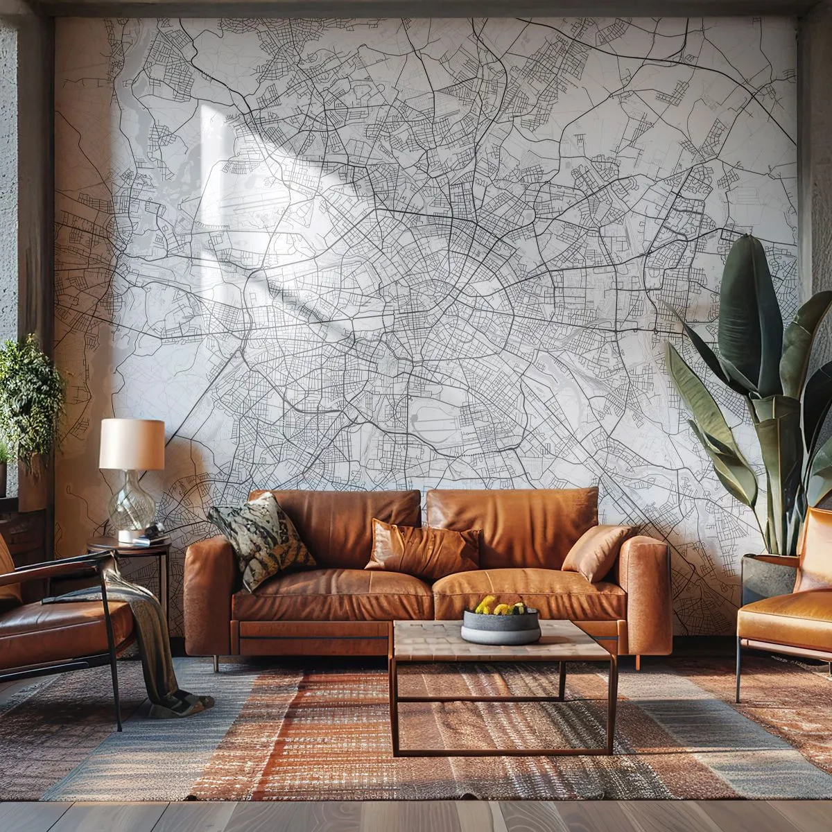 Fototapete Premium Sand - Schwarz-weißer detaillierter Stadtplan im minimalistischen Stil - 100x70cm - Berliner Blume - Moderne Wanddekoration für Wohnzimmer und Schlafzimmer ARTTOR