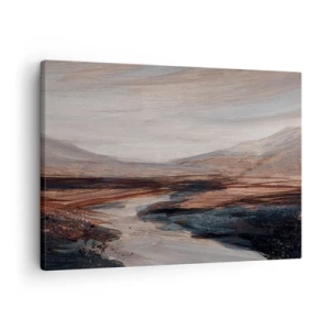 Bild auf Leinwand - Leinwandbild - Eine malerische Landschaft mit Fluss und Bergen - 70x50cm - Ruhiges Tal - Moderne Wanddekoration für Wohnzimmer und Schlafzimmer ARTTOR