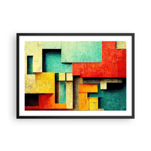 Poster in einem schwarzem Rahmen - Abstrakte geometrische Formen in leuchtenden Farben - 70x50cm - Festival der rechten Winkel - Moderne Wanddekoration für Wohnzimmer und Schlafzimmer ARTTOR