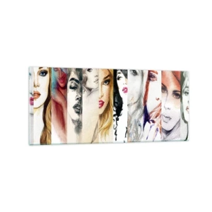 Glasbild - Bild auf glas - Eine Sammlung von Frauenporträts in verschiedenen künstlerischen Stilen. - 120x50cm - Und es ist immer DU - Moderne Wanddekoration für Wohnzimmer und Schlafzimmer ARTTOR