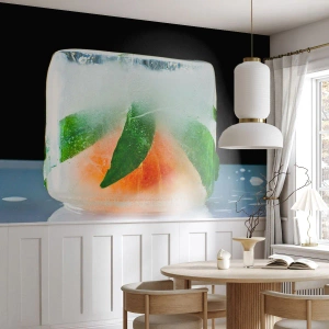Selbstklebende Fototapete Deluxe Sticker - Frisch und kühl - Eiswürfel, Orange, Blatt Minze - 150x105 cm