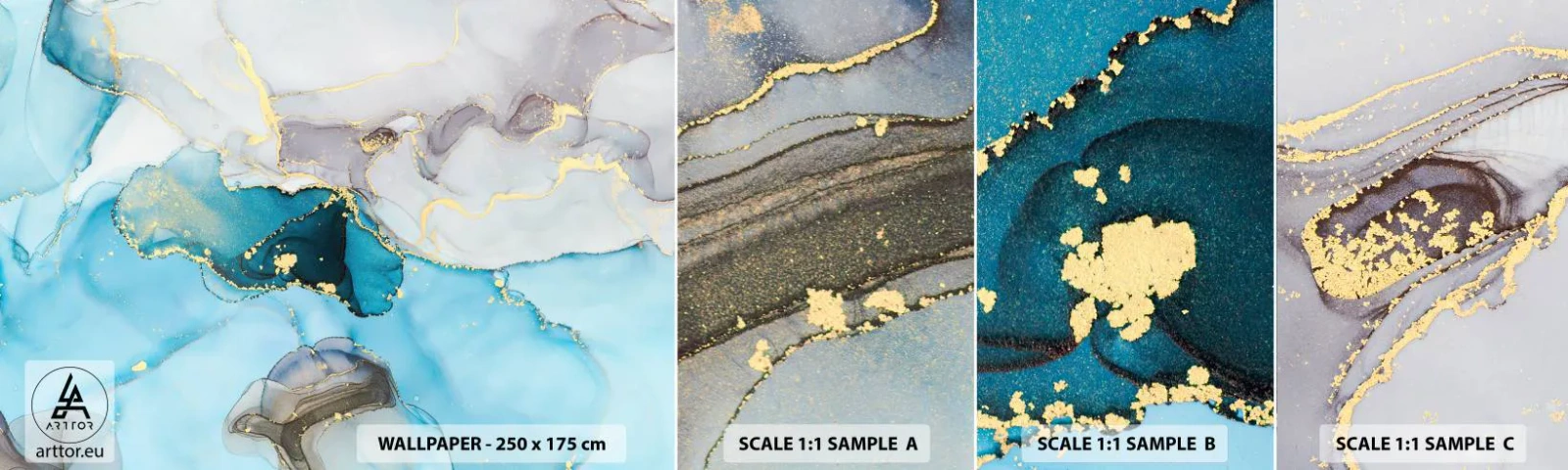 Fototapetenmuster Standard Eco - Eine Studie über das Zusammentreffen von Grau und Türkis - Abstraktion, Stück, Modernes Muster - 100x30 cm