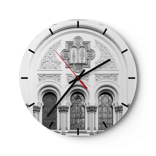 Wanduhr - Glasuhr - Reich verzierte Fassade mit Ornamenten und Fenstern im historistischen Stil - 30x30cm - An der Grenze der Kulturen - Moderne Wanddekoration für Wohnzimmer, Küche und Schlafzimmer ARTTOR