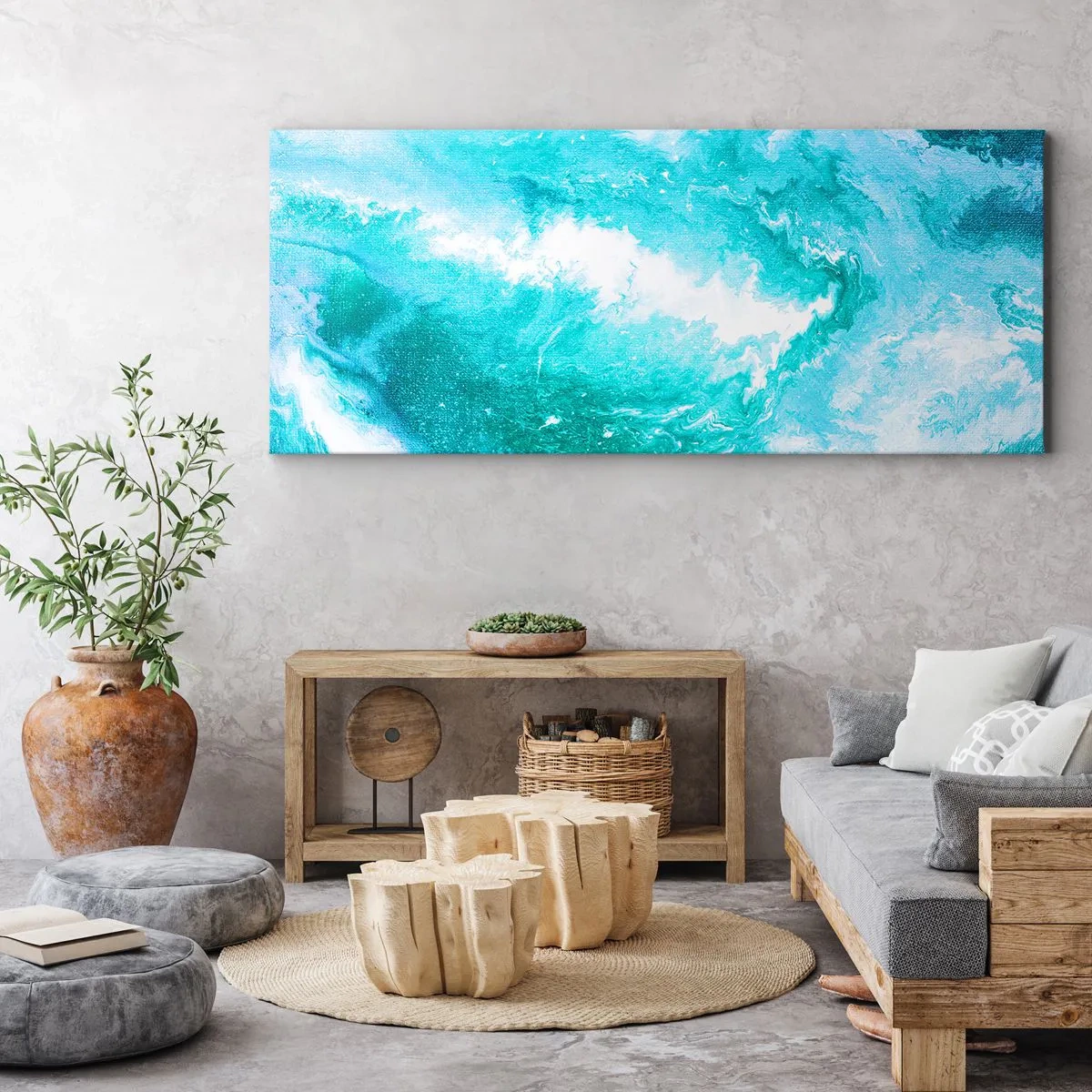 Bild auf Leinwand - Leinwandbild - Abstrakter Wirbel in Blautönen - 120x50cm - Im Kern des Elements - Moderne Wanddekoration für Wohnzimmer und Schlafzimmer ARTTOR