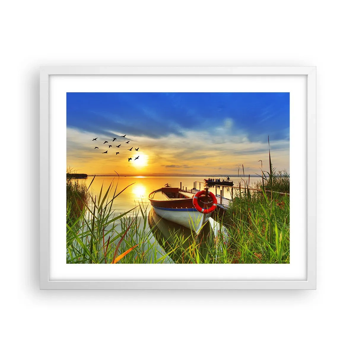 Poster in einem weißen Rahmen - Die Kormorane fliegen schon weg - 50x40 cm