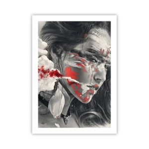 Poster - Künstlerisches Portrait mit rotem Akzent - 50x70cm - Im Dunst der Absurdität - Moderne Wanddekoration für Wohnzimmer und Schlafzimmer ARTTOR