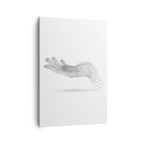 Bild auf Leinwand - Leinwandbild - Eine minimalistische Illustration einer Hand aus schwarzen Punkten auf weißem Hintergrund. - 70x100cm - Federnde Hand - Moderne Wanddekoration für Wohnzimmer und Schlafzimmer ARTTOR