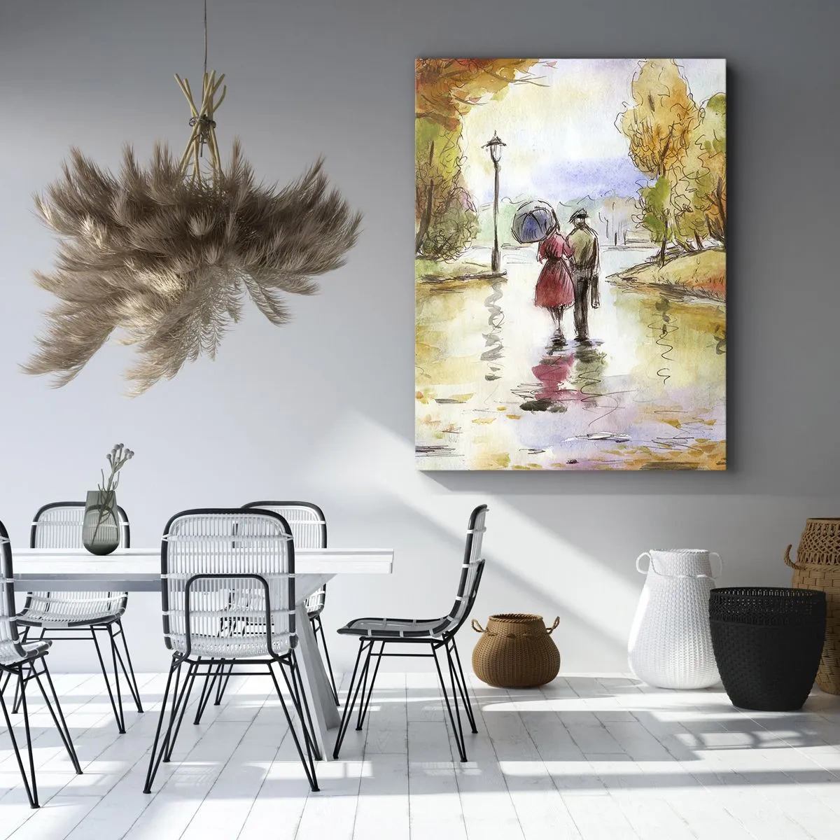 Bild auf Leinwand - Leinwandbild - Ein Spaziergang im Herbstpark mit einem Regenschirm - 50x70cm - Romantischer Herbst im Park - Moderne Wanddekoration für Wohnzimmer und Schlafzimmer ARTTOR