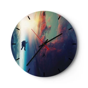Wanduhr - Glasuhr - Eine malerische Komposition aus roten Abschürfungen und Strukturen auf weißem Hintergrund - 30x30cm - Sich dem Universum stellen - Moderne Wanddekoration für Wohnzimmer, Küche und Schlafzimmer ARTTOR