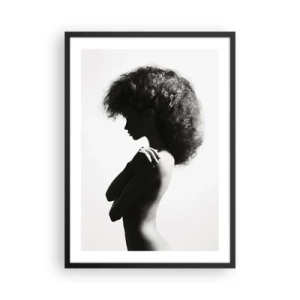 Poster in einem schwarzem Rahmen - Profil einer Frau in einem eleganten Schwarz-Weiß-Foto - 50x70cm - Wie eine Blume auf einem schlanken Stiel - Moderne Wanddekoration für Wohnzimmer und Schlafzimmer ARTTOR