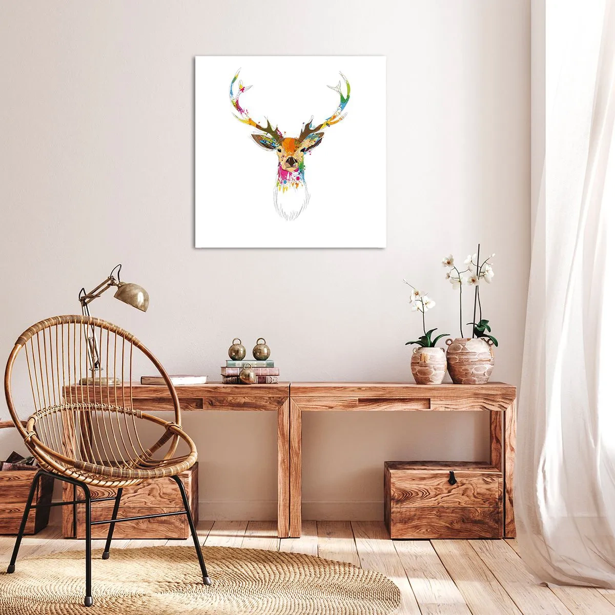 Bild auf Leinwand - Leinwandbild - Ein mildes Reh in Farbe getaucht - 60x60 cm