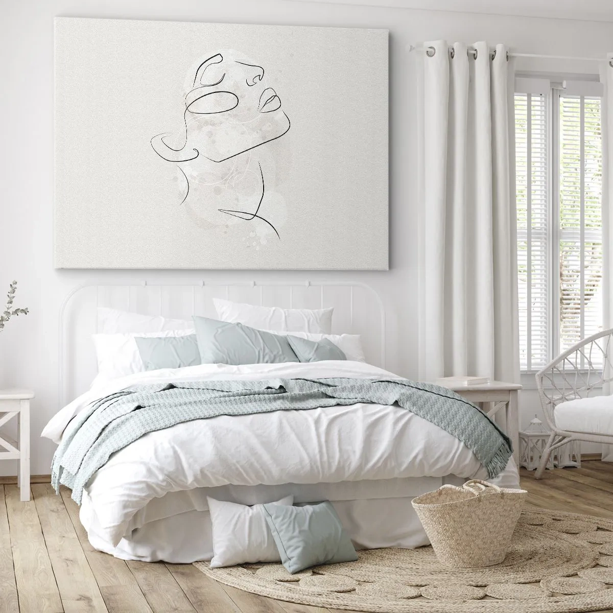 Bild auf Leinwand - Leinwandbild - Eine minimalistische Skizze eines Gesichts auf hellem Hintergrund - 70x50cm - Die Umrisse eines Traums - Moderne Wanddekoration für Wohnzimmer und Schlafzimmer ARTTOR
