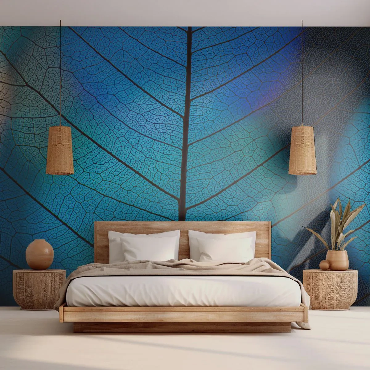 Fototapete Premium Sand - Blattstruktur in Blau- und Marineblautönen - 100x70cm - Komplizierte Konstruktion - Moderne Wanddekoration für Wohnzimmer und Schlafzimmer ARTTOR
