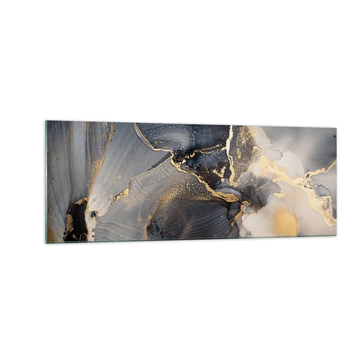 Glasbild - Bild auf glas - Abstraktes Gold und Grau auf Leinwand - 140x50cm - Leben aus Stein - Moderne Wanddekoration für Wohnzimmer und Schlafzimmer ARTTOR