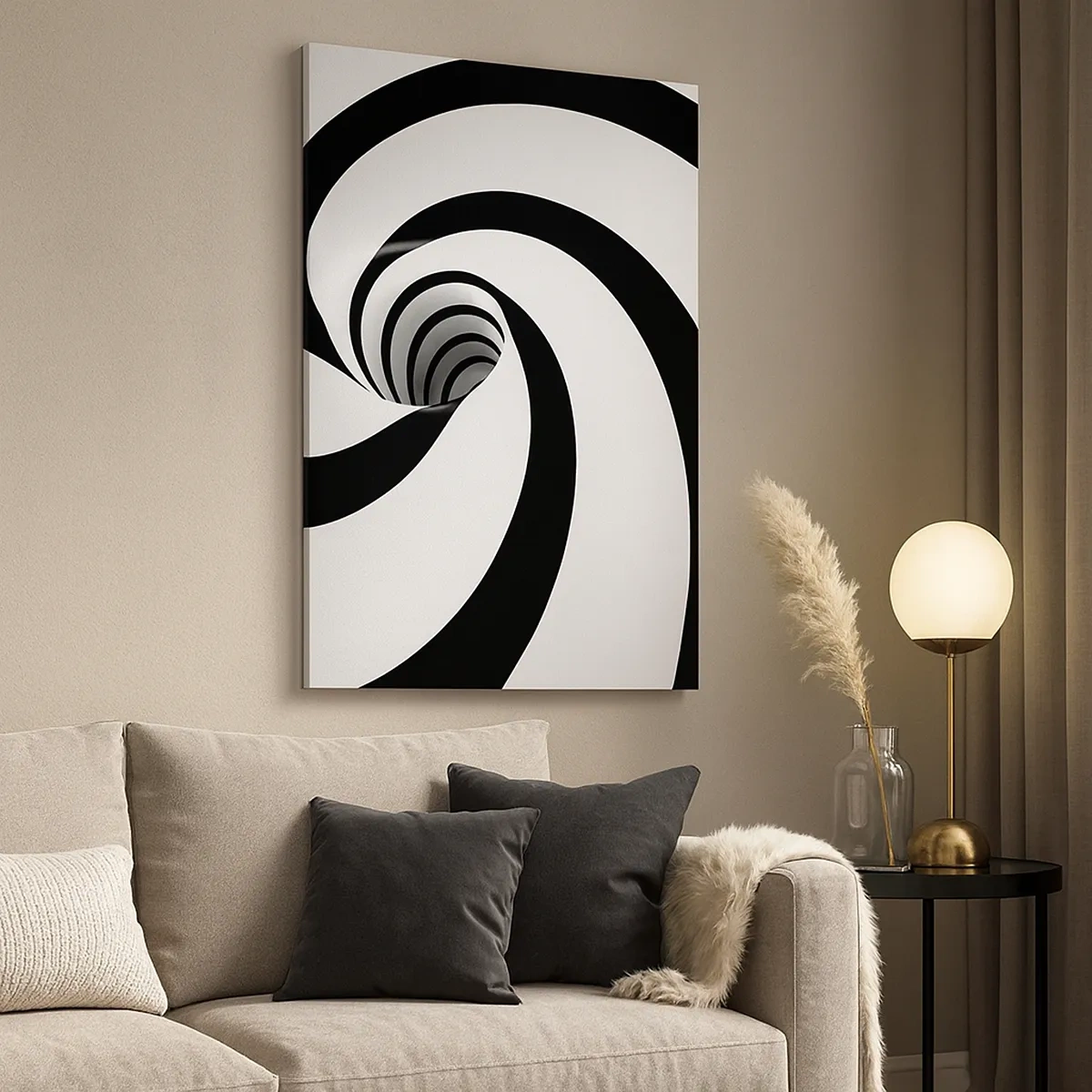 Bild auf Leinwand - Leinwandbild - Abstrakte schwarz-weiße Spirale mit Wirbeleffekt - 50x70cm - Dem Wirbel nachgeben? - Moderne Wanddekoration für Wohnzimmer und Schlafzimmer ARTTOR