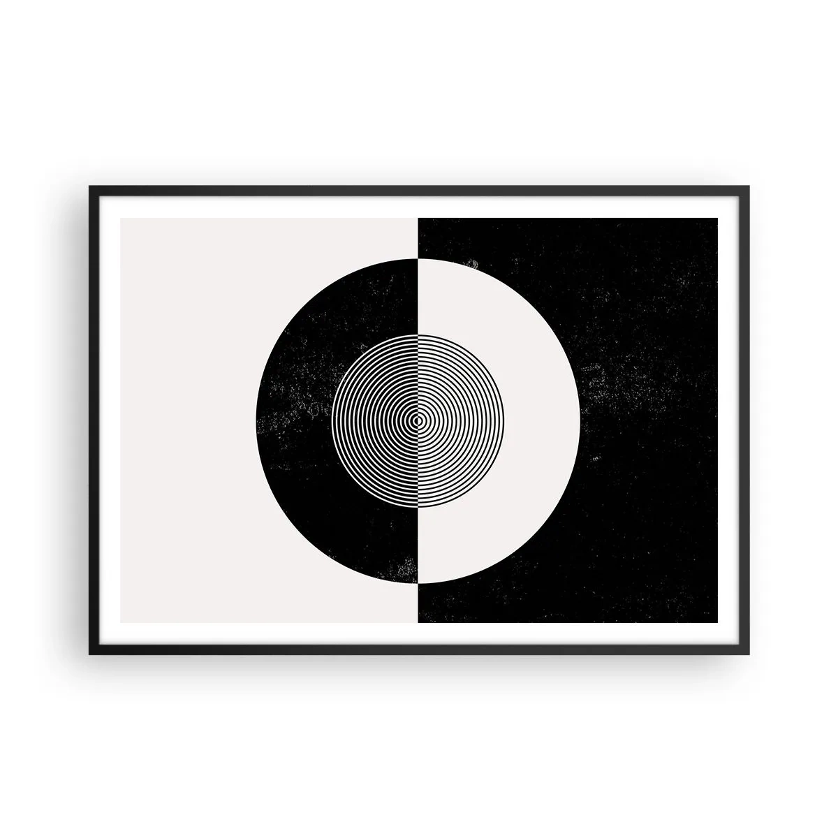Poster in einem schwarzem Rahmen - Grafisches Muster in kontrastierendem Schwarz und Weiß - 100x70cm - Harmonie in Schwarz und Weiß - Moderne Wanddekoration für Wohnzimmer und Schlafzimmer ARTTOR