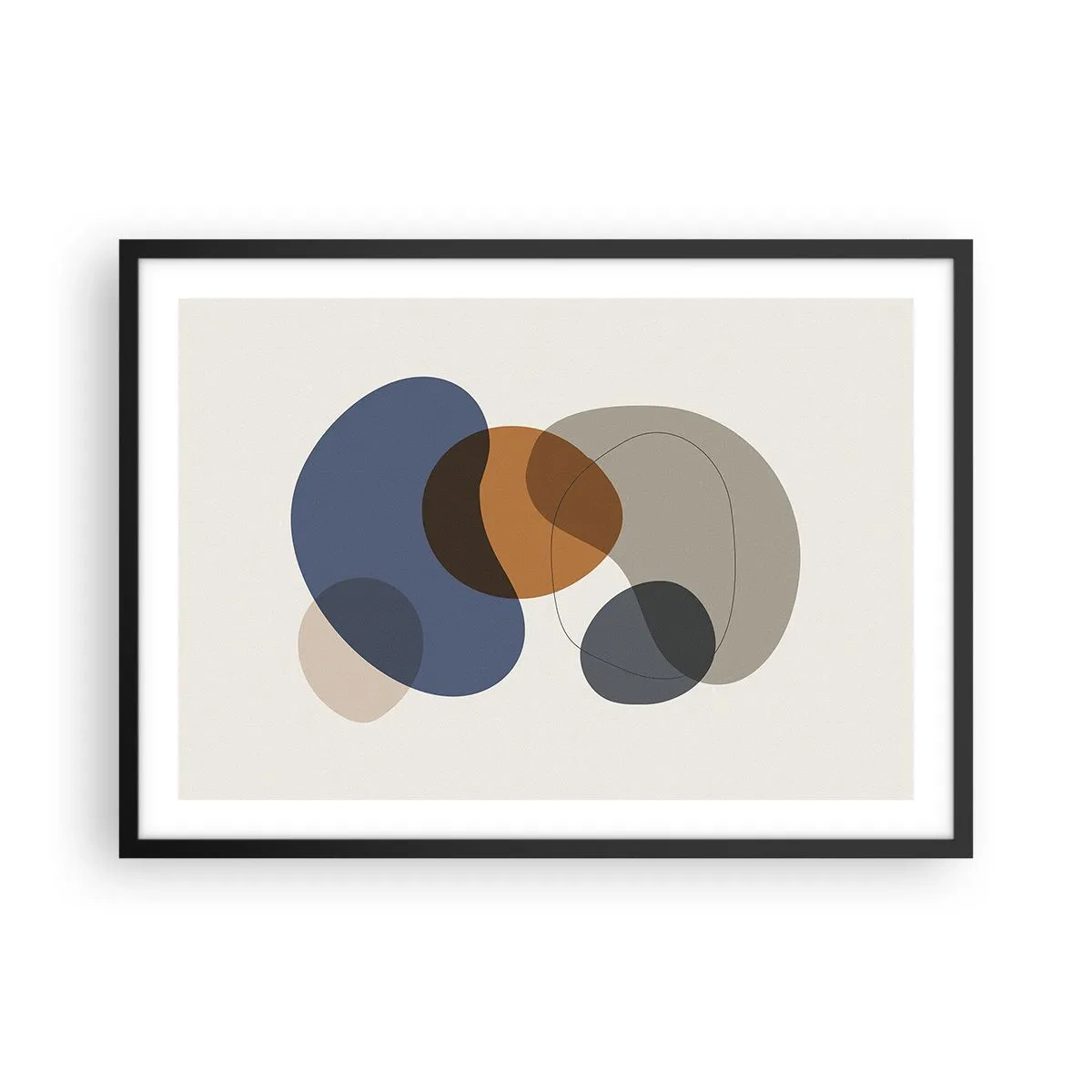 Poster in einem schwarzem Rahmen - Abstrakte bunte Formen in Blau- und Brauntönen - 70x50cm - Farbtropfen - Moderne Wanddekoration für Wohnzimmer und Schlafzimmer ARTTOR