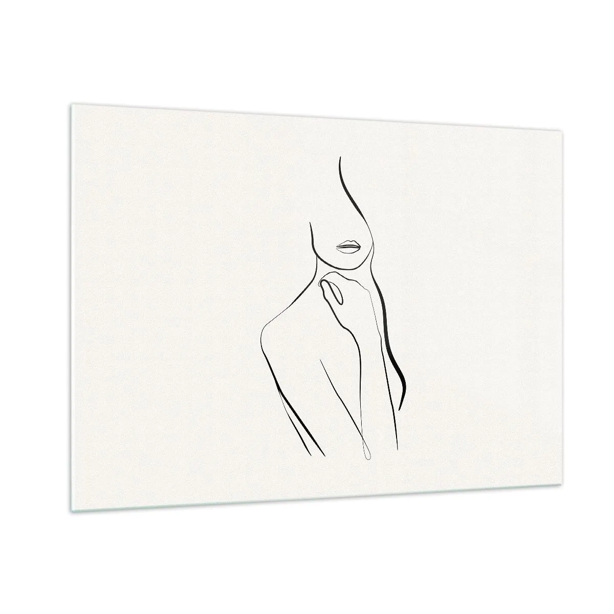 Glasbild - Bild auf glas - Eine minimalistische Linie, die eine weibliche Silhouette vor einem hellen Hintergrund zeigt - 100x70cm - Eine Welle der Melancholie - Moderne Wanddekoration für Wohnzimmer und Schlafzimmer ARTTOR