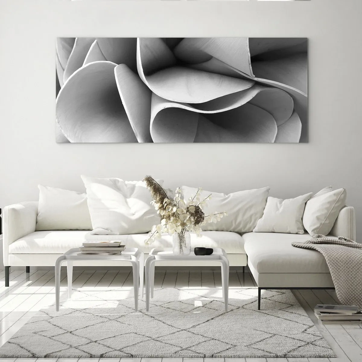 Glasbild - Bild auf glas - Schwarz-weiße Details abstrakter Formen - 120x50cm - Es passiert im Weltraum - Moderne Wanddekoration für Wohnzimmer und Schlafzimmer ARTTOR