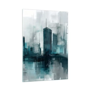 Glasbild - Bild auf glas - Eine moderne Stadt in Blau- und Grautönen - 50x70cm - Eine Stadt in der Farbe des Regens - Moderne Wanddekoration für Wohnzimmer und Schlafzimmer ARTTOR