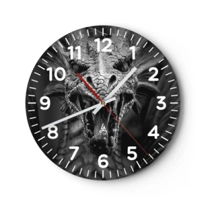 Wanduhr - Glasuhr - Ein märchenhafter Drache in Grau - 40x40 cm