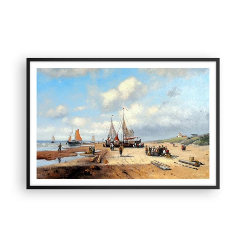 Poster in einem schwarzem Rahmen - Nach einem erfolgreichen Fischfang - 91x61 cm