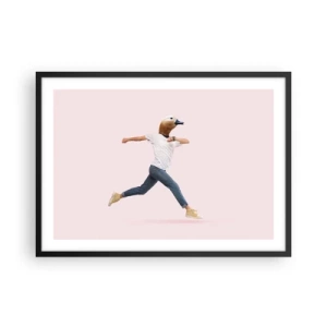 Poster in einem schwarzem Rahmen - Eine surrealistische Figur mit einem Entenkopf in Bewegung - 70x50cm - Eine Prise Absurdität - Moderne Wanddekoration für Wohnzimmer und Schlafzimmer ARTTOR