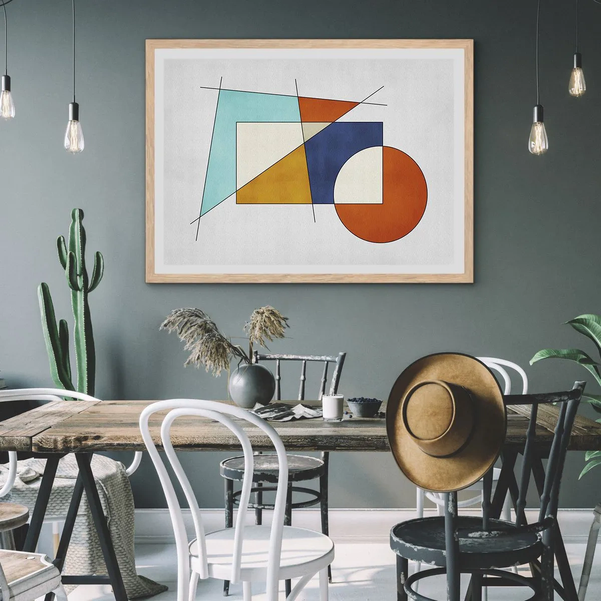 Poster in einem Rahmen aus heller Eiche - Abstraktion: modernistisches Spiel - 40x30 cm