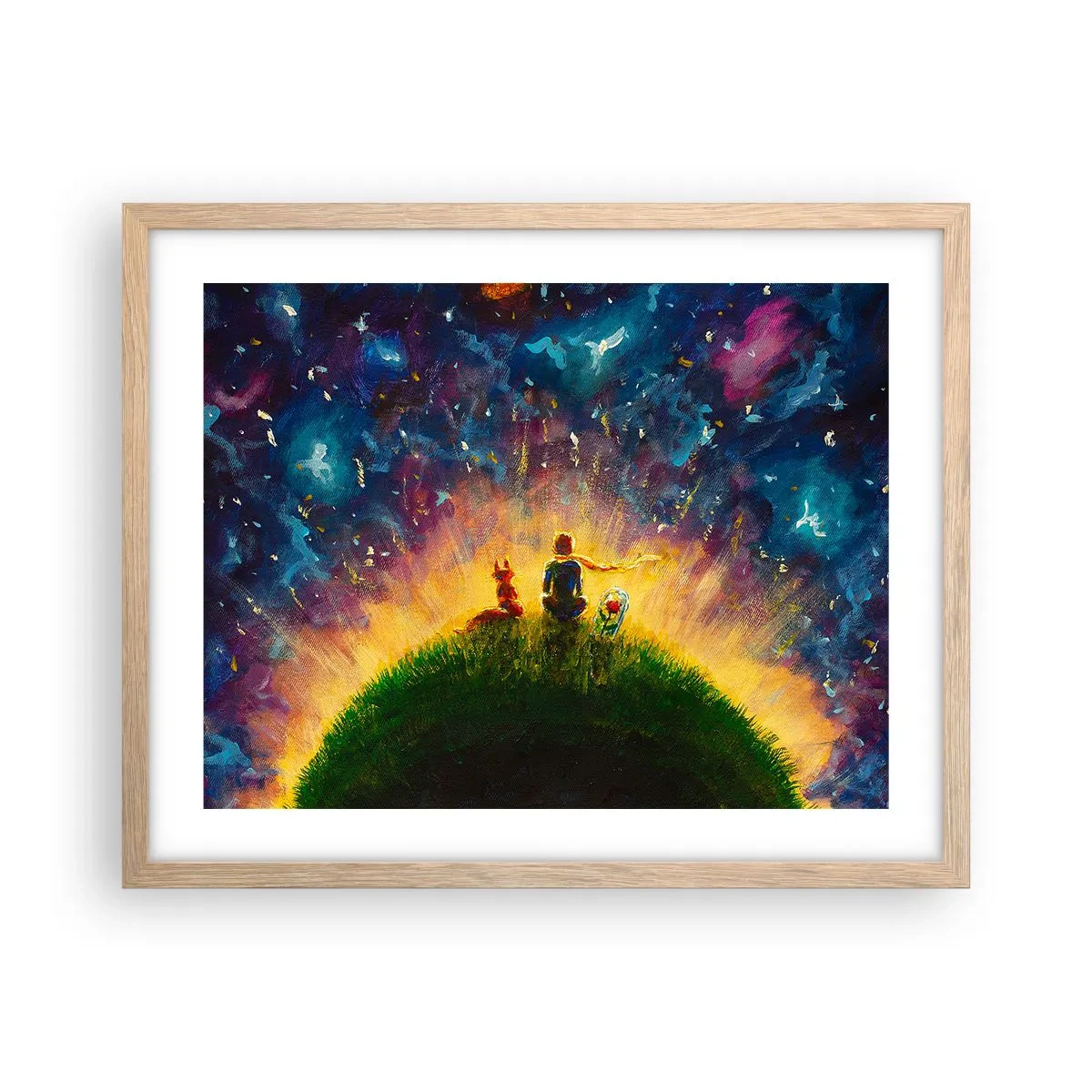 Poster in einem Rahmen aus heller Eiche - Liebe und Freundschaft - die ganze Welt - 50x40 cm