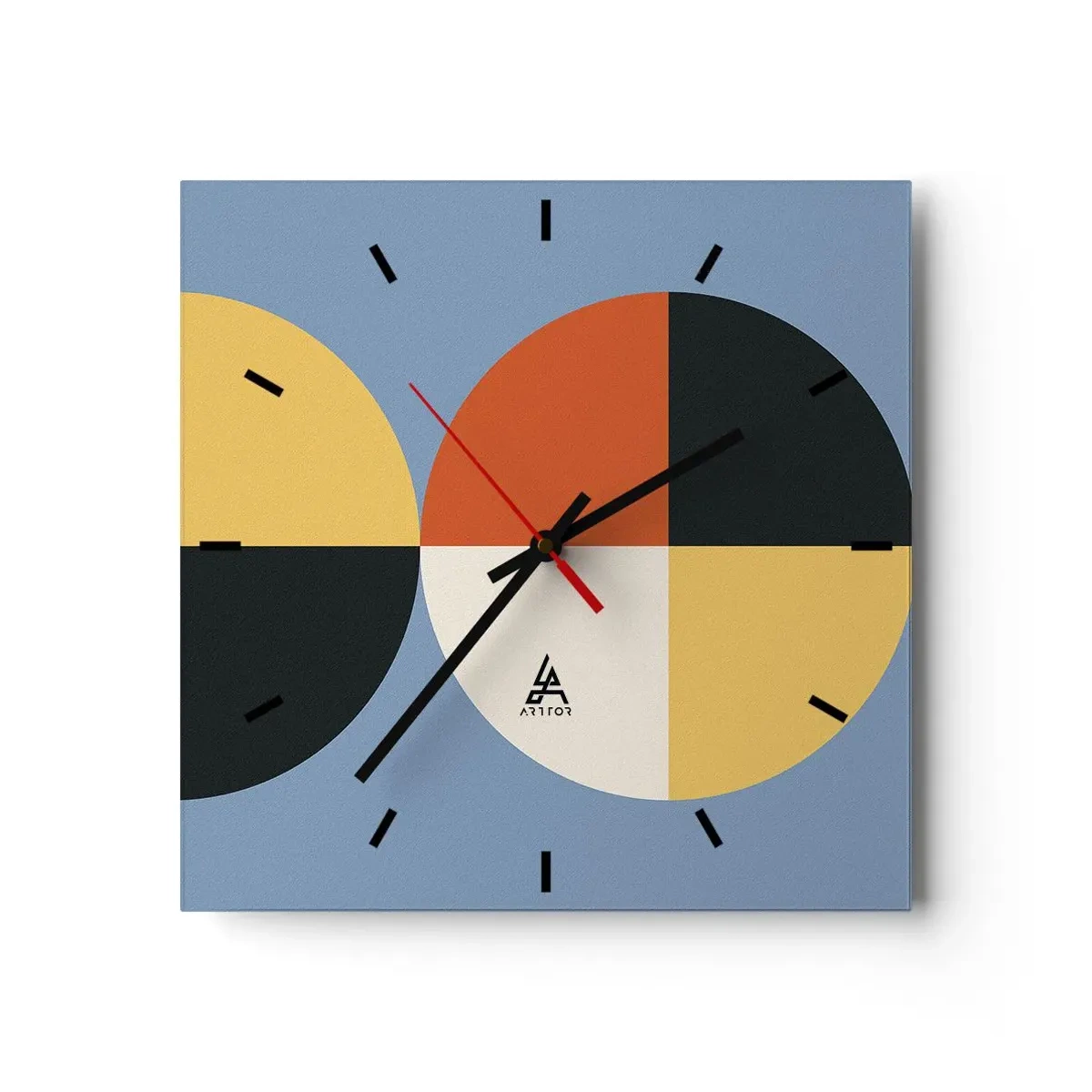 Wanduhr - Glasuhr - Geometrische Kreise auf blauem Hintergrund - 30x30cm - Beobachte und zähle - Moderne Wanddekoration für Wohnzimmer und Schlafzimmer ARTTOR