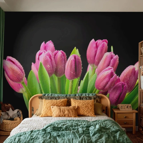 Fototapete Standard Eco - Lila Frühlingsfreude - Blumen, Tulpen, Blumenstrauß - 200x140 cm