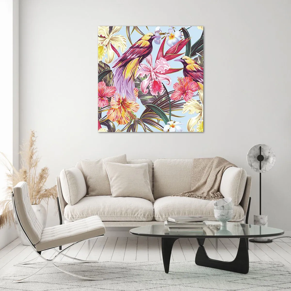 Glasbild - Bild auf glas - Blütenblätter und Federn - 70x70 cm