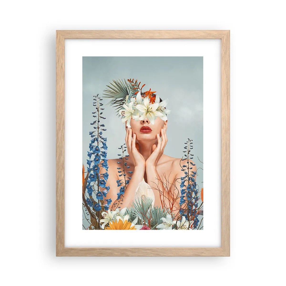 Poster in einem Rahmen aus heller Eiche - Frau - Blume - 30x40 cm