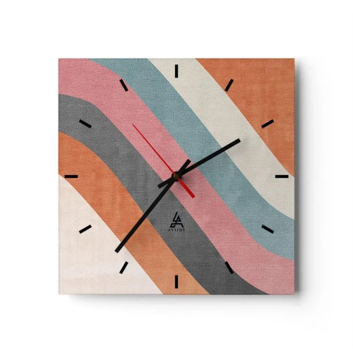 Wanduhr - Glasuhr - Bunte Retro-Streifen - 30x30cm - Diagonale Komposition – Bewegung - Moderne Wanddekoration für Wohnzimmer und Schlafzimmer ARTTOR