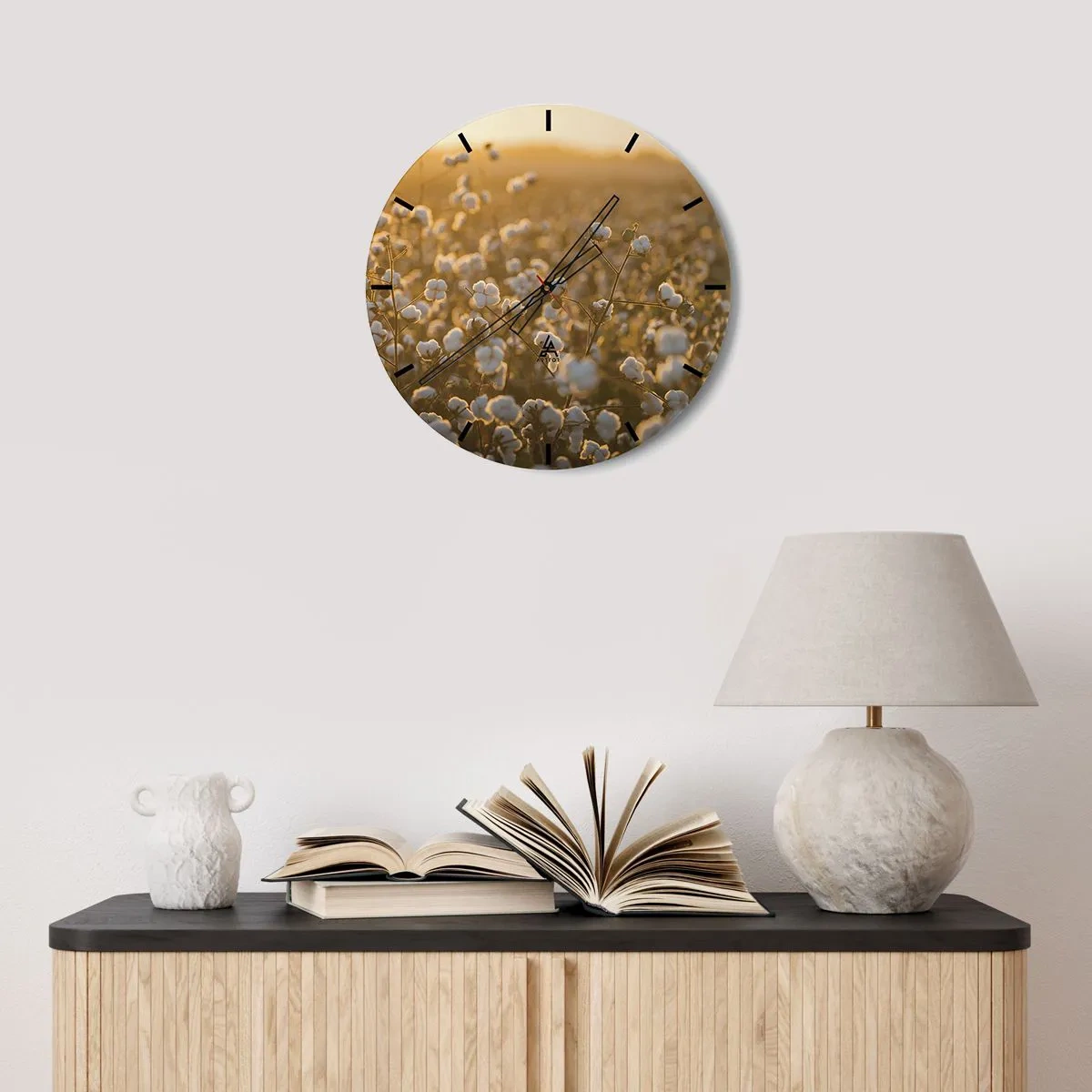 Wanduhr - Glasuhr - Fluffiges Feld - 40x40 cm