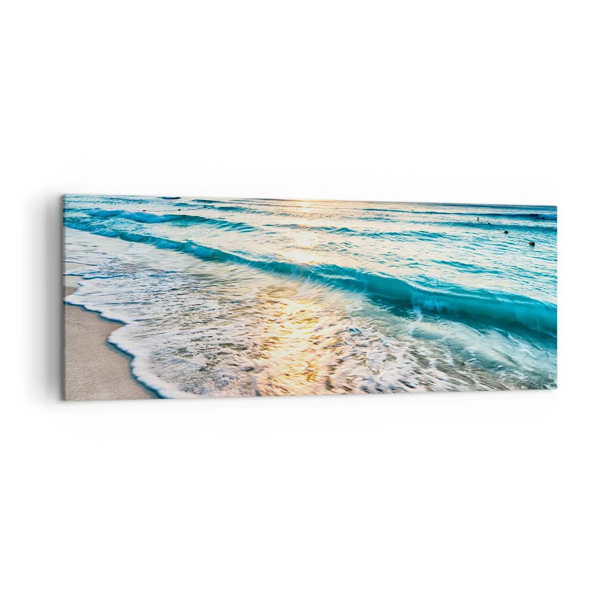Bild auf Leinwand - Leinwandbild - Sonnenaufgang über einem ruhigen Strand mit Wellen - 140x50cm - Ein Blick lohnt sich - Moderne Wanddekoration für Wohnzimmer und Schlafzimmer ARTTOR
