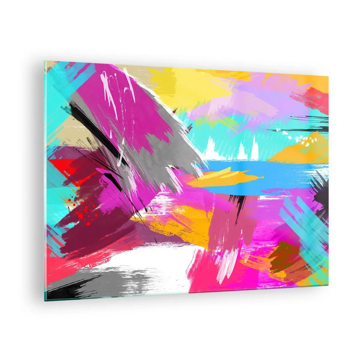 Glasbild - Bild auf glas - Farbenfrohe Abstraktion mit dynamischen Pinselstrichen - 70x50cm - Und nochmal und nochmal und nochmal wieder - Moderne Wanddekoration für Wohnzimmer und Schlafzimmer ARTTOR