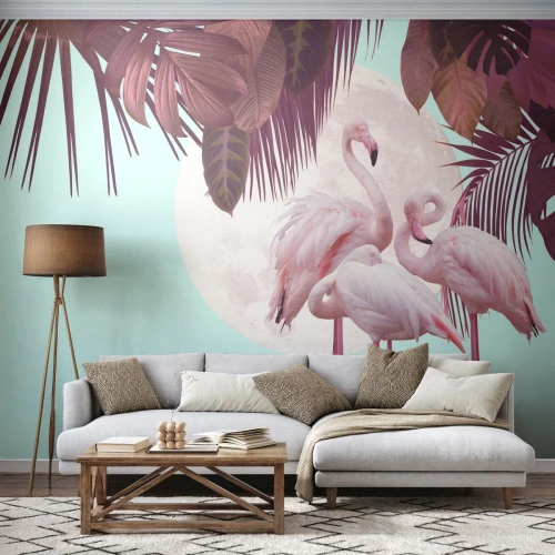 Maßgeschneiderte Fototapete Standard Eco - Drei Vogelgnaden - Flamingos, Vögel, Natur