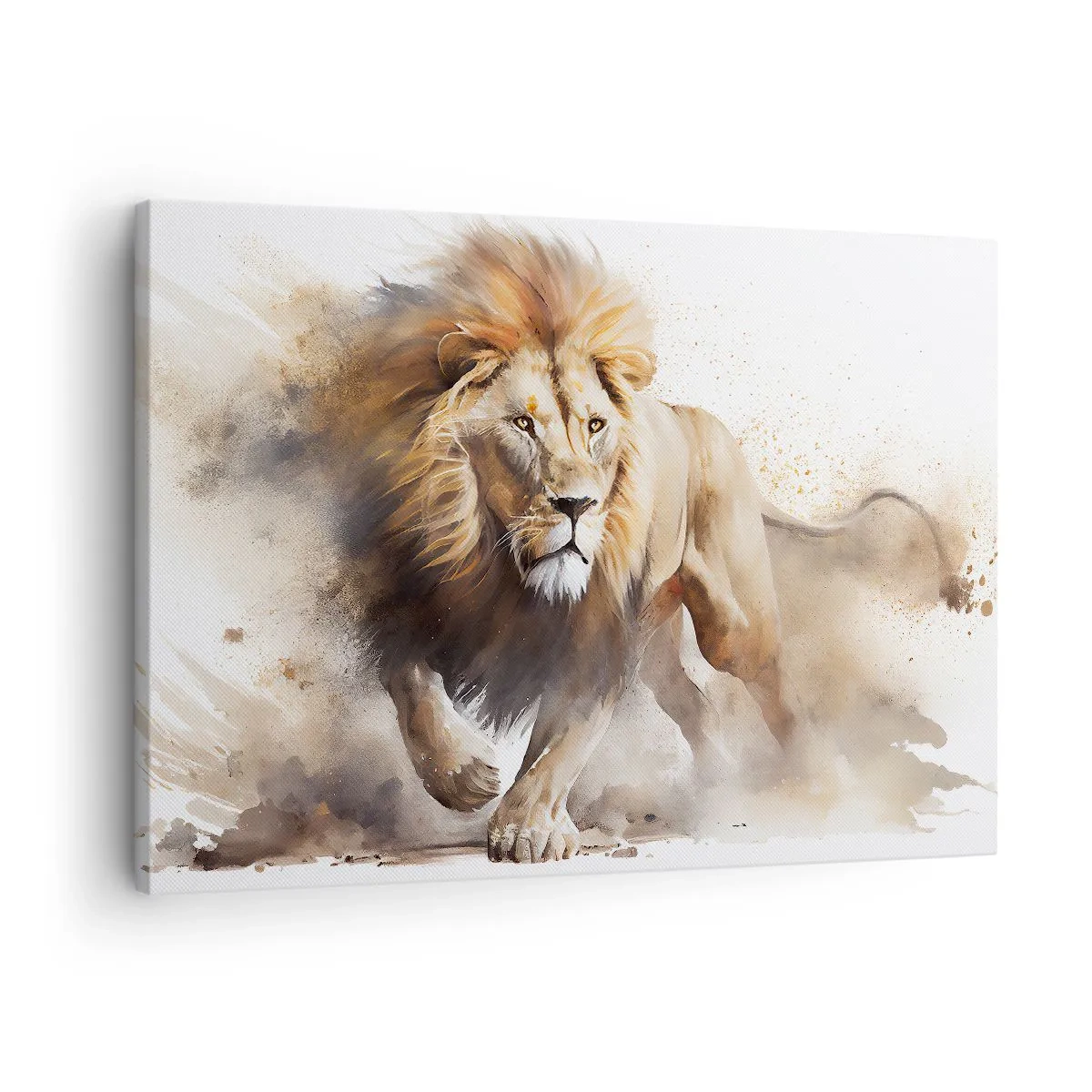Bild auf Leinwand - Leinwandbild - Ein dynamisches Porträt eines Löwen in natürlichen Farben. - 70x50cm - Der König zog um - Moderne Wanddekoration für Wohnzimmer und Schlafzimmer ARTTOR