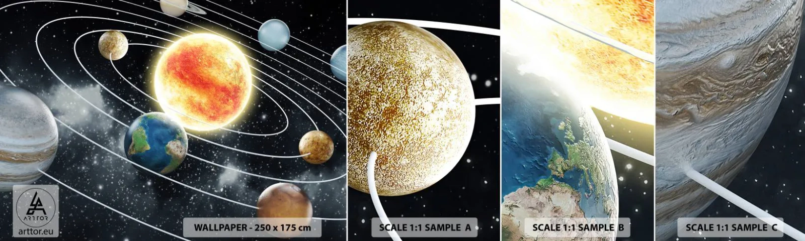 Fototapeten Muster Selbstklebend Deluxe Sticker - Kosmischer Tanz - Kosmos, Galaxis, Sonnensystem - 100x30 cm