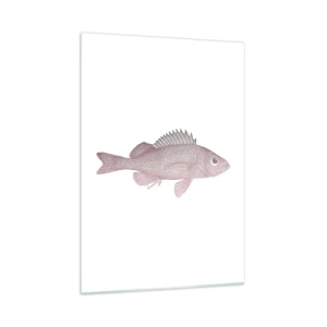 Glasbild - Bild auf glas - Grafik eines Fisches mit großem Auge im Retro-Stil auf weißem Hintergrund - 50x70cm - Großäugiger Fisch - Moderne Wanddekoration für Wohnzimmer und Schlafzimmer ARTTOR