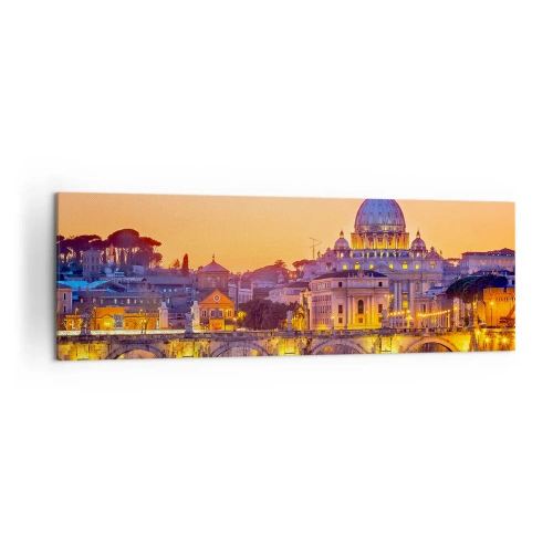 Bild auf Leinwand - Leinwandbild - Panorama des Vatikans bei Sonnenuntergang mit einer Brücke über den Fluss - 160x50cm - Sonnenuntergang über der ewigen Stadt - Moderne Wanddekoration für Wohnzimmer und Schlafzimmer ARTTOR