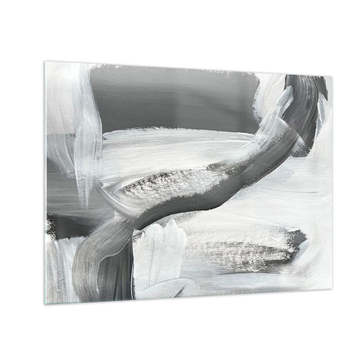 Glasbild - Bild auf glas - Schwarz-Weiß-Abstraktion mit dynamischen Pinselstrichen. - 70x50cm - Entscheidender Schritt - Moderne Wanddekoration für Wohnzimmer und Schlafzimmer ARTTOR