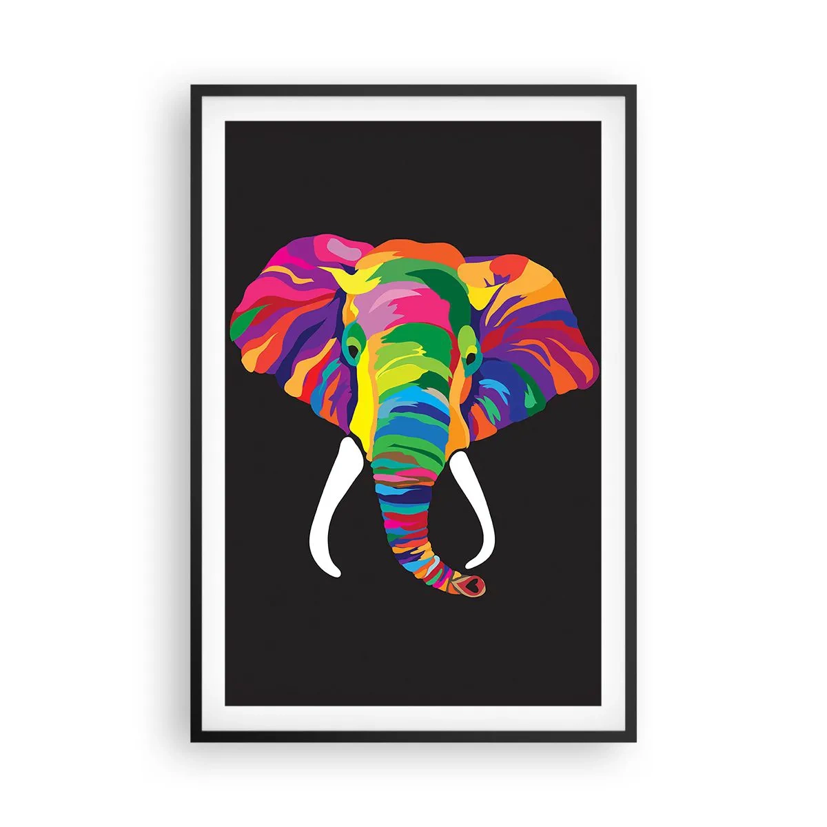 Poster in einem schwarzem Rahmen - Der Elefant, der es liebte, im Regenbogen zu baden - 61x91 cm